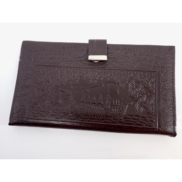 Elephant Leather Unisex Wallet Jacob No.2958 Long Length Gold Embossed Bifold - Picture 3 of 8